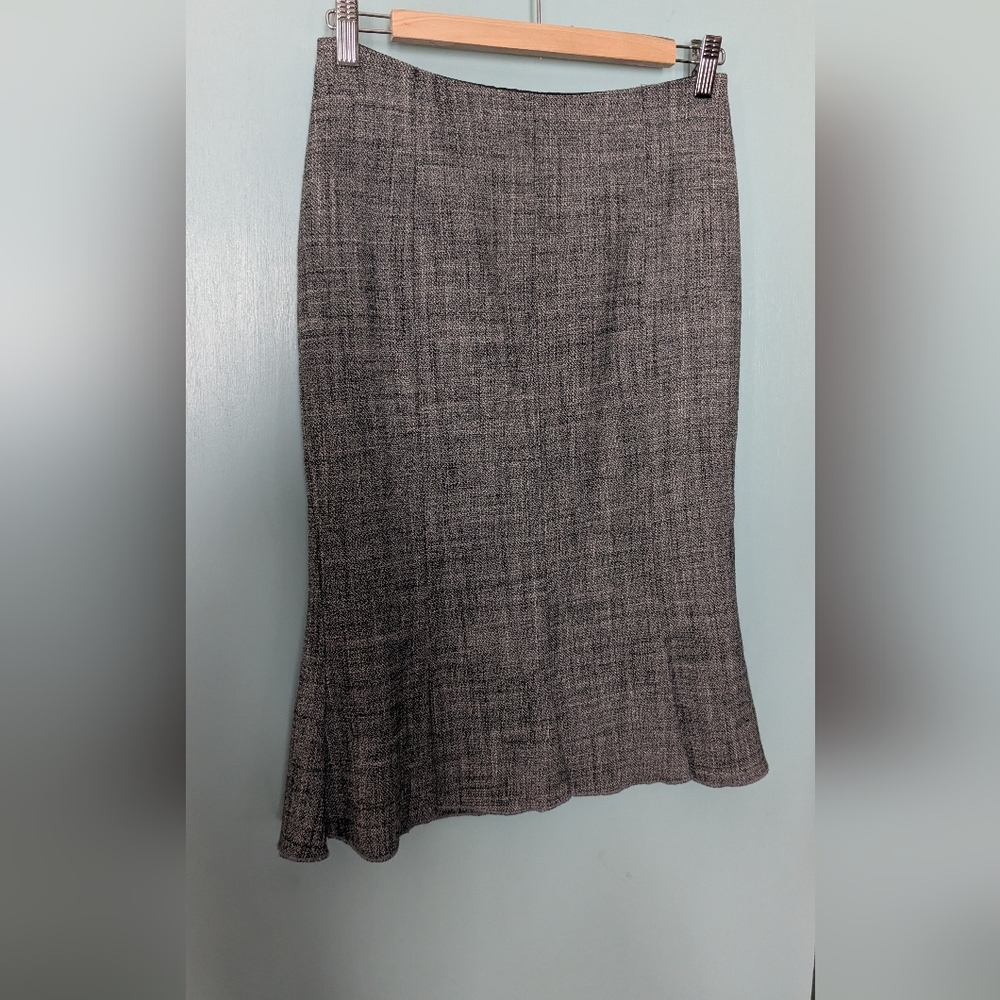 MNG by Mango Wool Blend Midi Skirt Flounce Trumpet Hem Grey 4